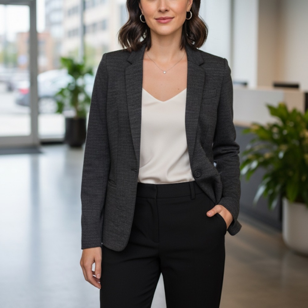 J. CREW COLLECTION Gray V-Neck Single Button Blazer in Charcoal Gray Size 2